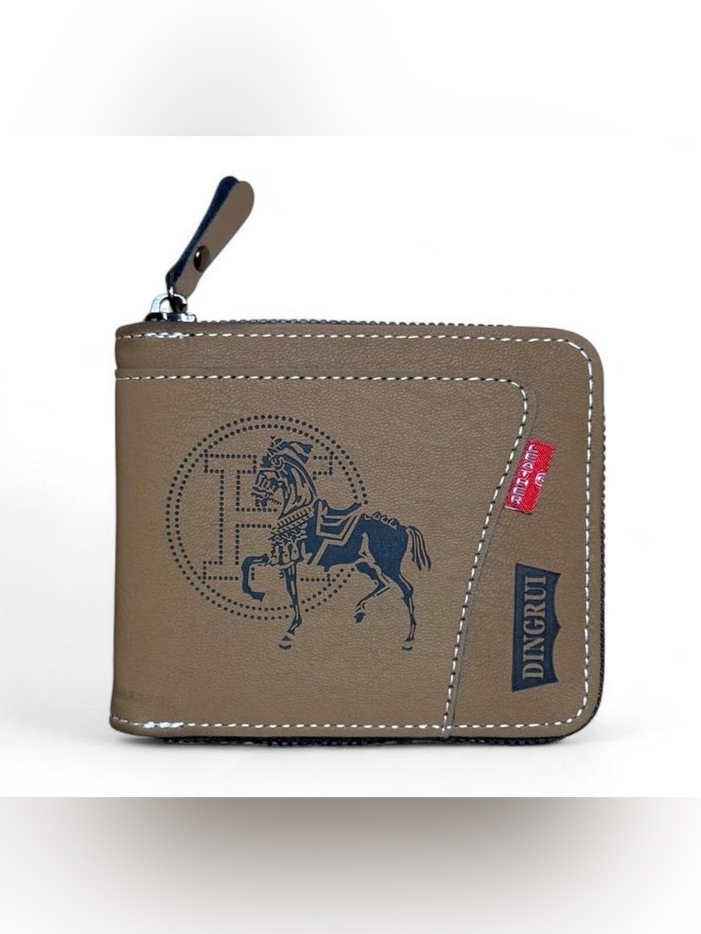 Dingrui Men's Brown Zipper Wallet with Horse Print
